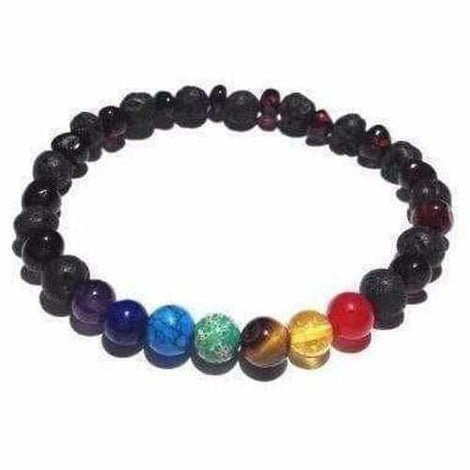 Adult Chakra Amber Lava Rock Volcanic Stone Stretch Bracelet Love Amber X