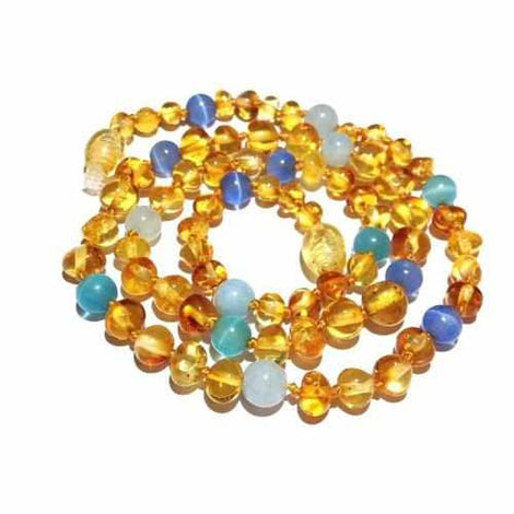 Adult Paradise Baltic Amber Blue Cats Eyes Aquamarine Gemstone Necklace Love Amber X