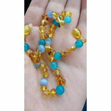 Adult Paradise Baltic Amber Blue Cats Eyes Aquamarine Gemstone Necklace Love Amber X